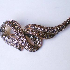 Vintage Signed "Vintage Sterling" Sterling Silver 925 Marcasite Snake Pin Brooch